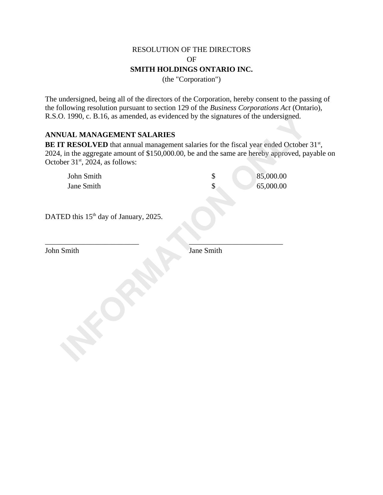 Sample — Management Salaries Resolution